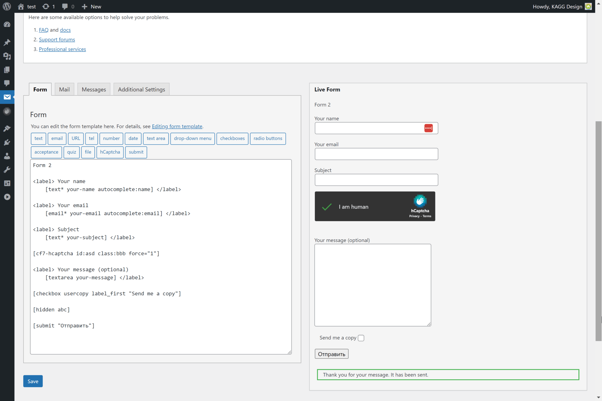 Visual hCaptcha configuration options in WordPress